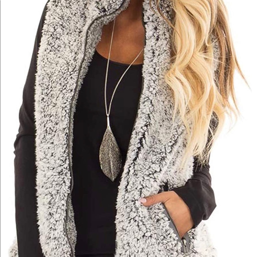 NWT Grey and White Sherpa Vest